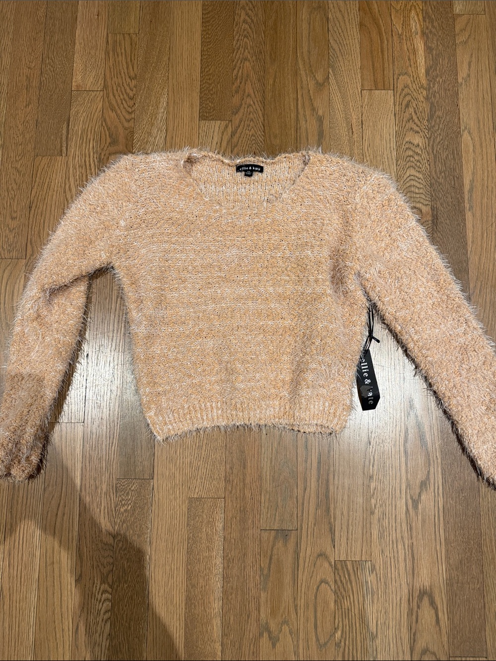 Ellie & Kate Fuzzy Crewneck Crop Sweater - Peach